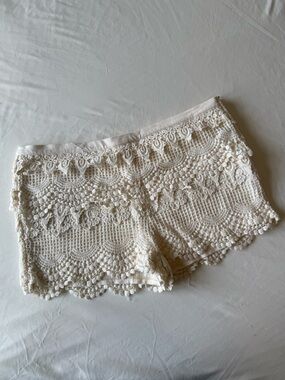 Pins & Needles Cream Crochet Lace Shorts